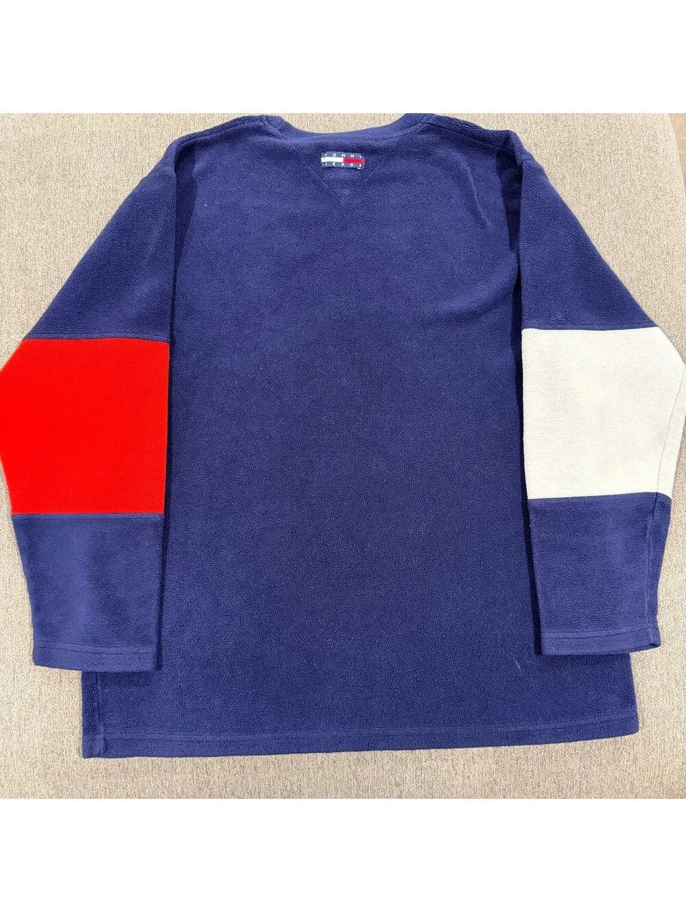 Vintage Tommy Jeans Fleece Sweatshirt Mens M Navy Colorblock 90s Y2K